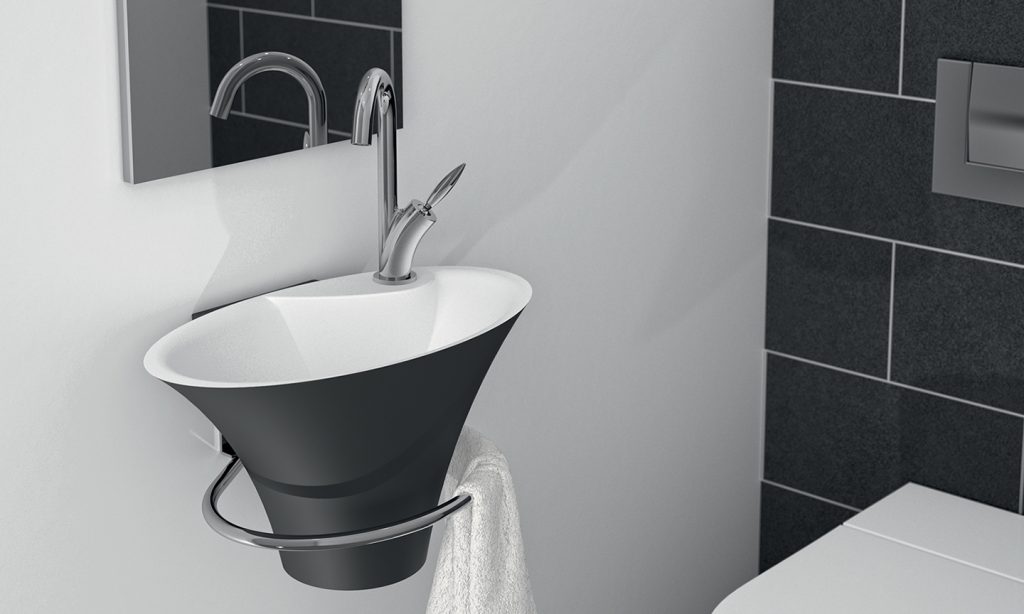 Lave-mains Iris, couleur noir avec porte-serviette chrome