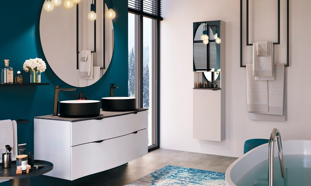 Stiletto double washbasin cabinet, white