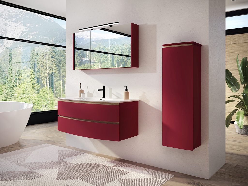 BEL-AMI_L125_BURGUNDY-MAT-mitigeur-Tiki-armoire-Courtoisie-spot-Paname-L80-Noir-demi-colonne