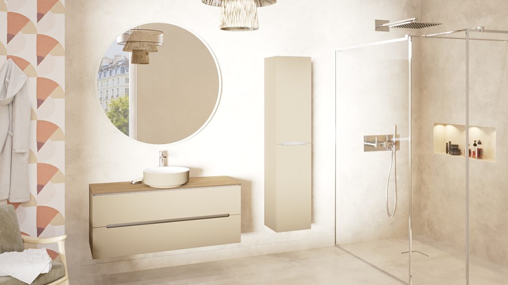 Meuble vasque Bento L120 - Couleur perle - DECOTEC