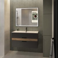 Thumbnail of http://Vibrato%20L100%20laque%20Graphite%20-%20plan%20Equinoxe%20-%20bandeau%20coeur%20de%20Chêne%20-%20miroir%20LED%20First%20Noir