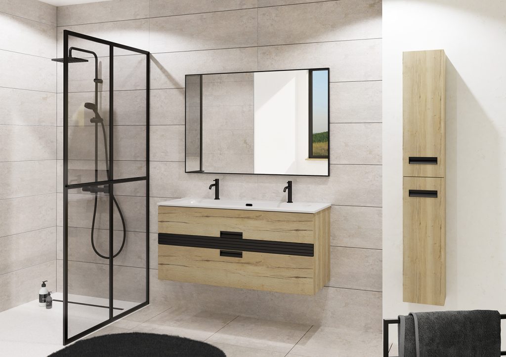 Vibrato L120 Chene brut naturel - bandeau laque noire - miroir First Noir