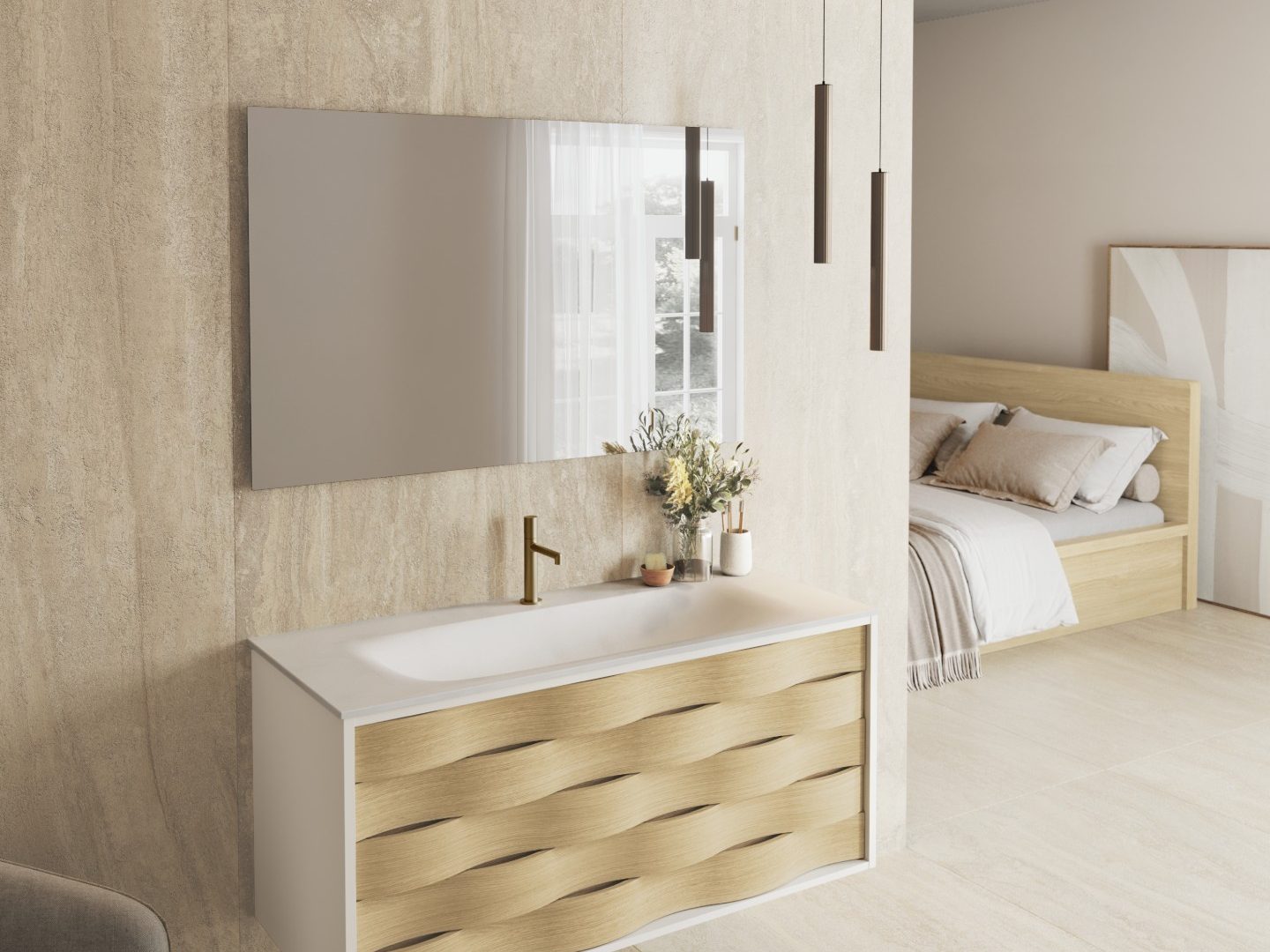 Meuble Vasque Cascade L120, placage chêne